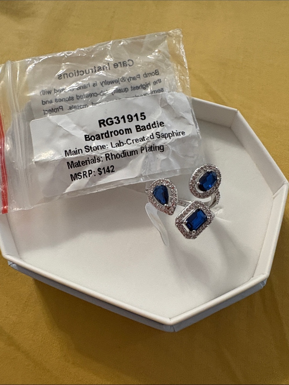 Boardroom Baddie Rhodium-Plated Ring with Blue Lab-Created Sapphires